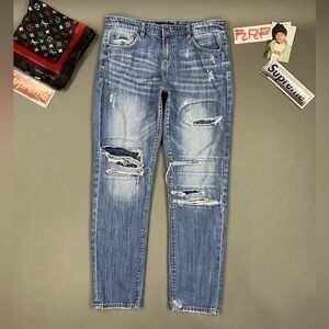 Thrashed Hige Faded Designer Denim Blue Ripped Jeans Stitching and Patchwork 💎